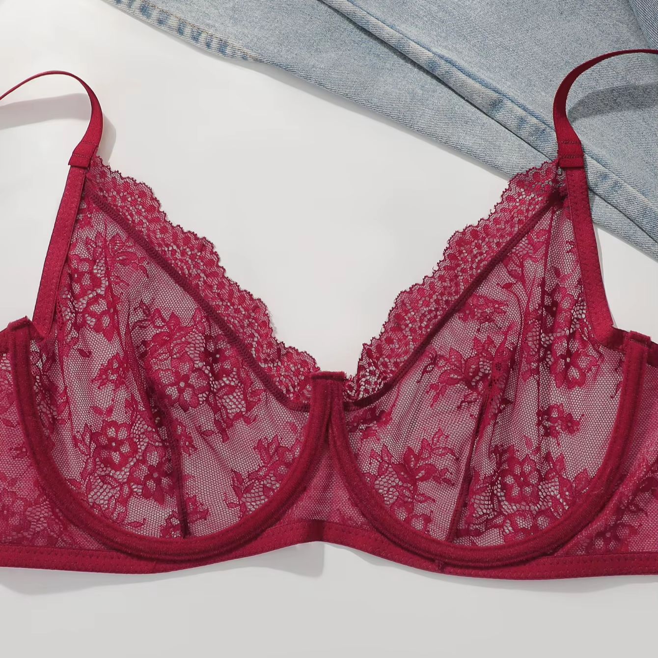 Women Plus Size Red Lace Sheer - огляд і ціна Sheer Mesh Bra
